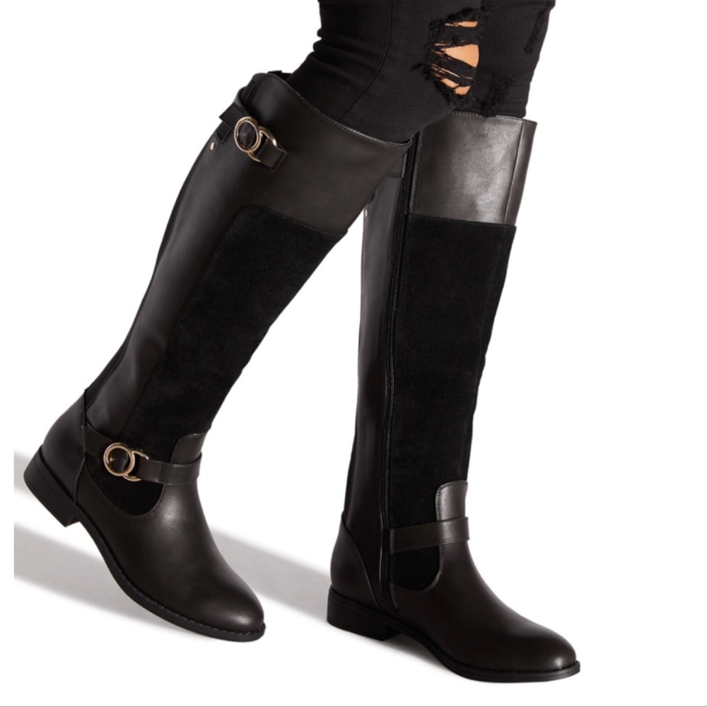 NWT BROWN Knee-High Boots with Gold Hardware